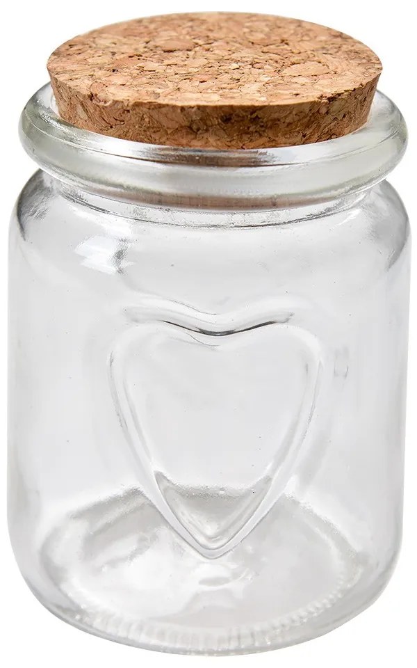 Sklenená úložná dóza so srdiečkom a korkovým viečkom Cori - Ø 6*8 cm