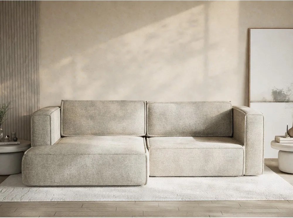 Béžová ženilková rozkladacia/s úložným priestorom rohová pohovka (ľavý roh/s leňoškou) Velto – Maison de Rêve