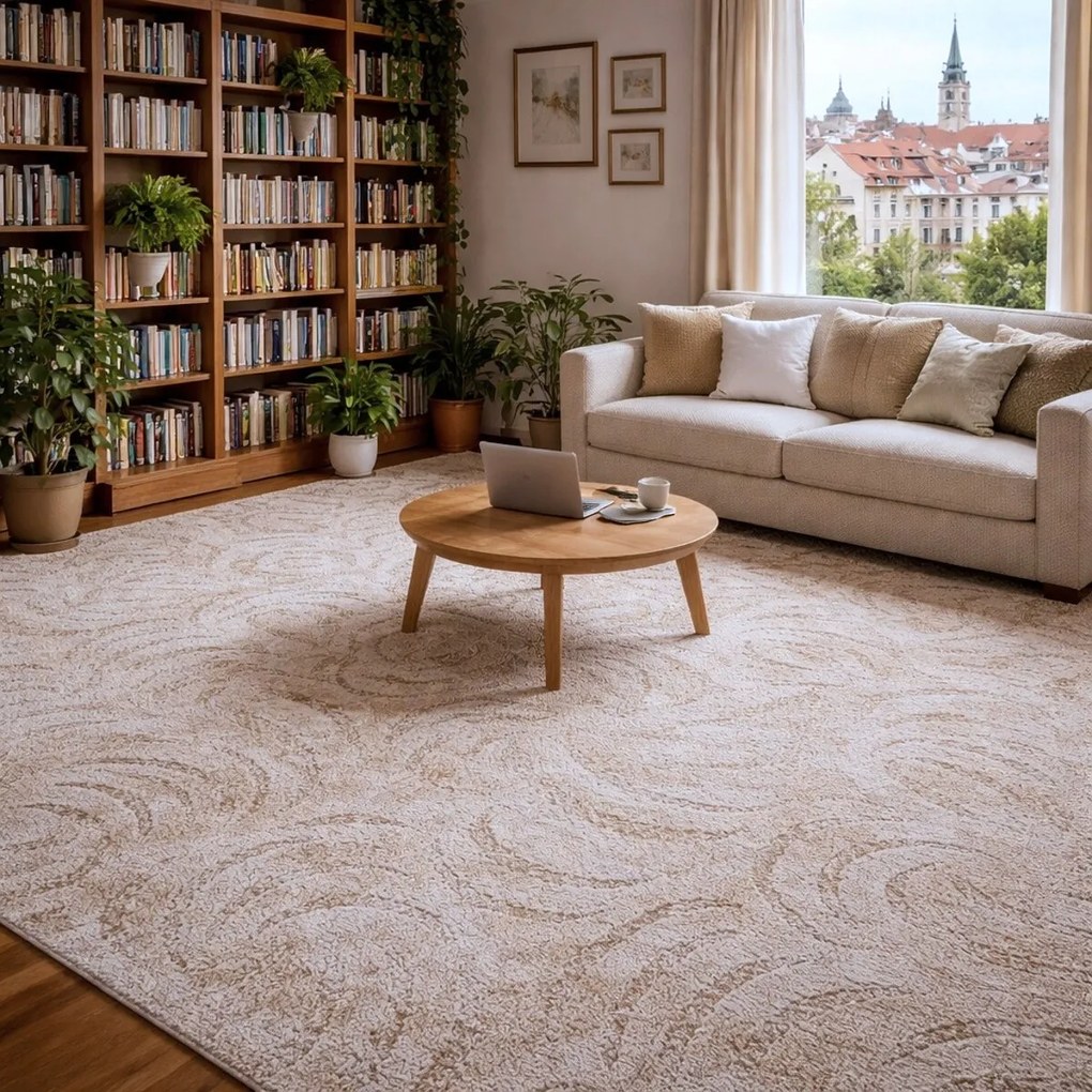 Kusový koberec Scroll béžový štvorec, 400x400, béžová, obývacia izba, AladinWorld Expres