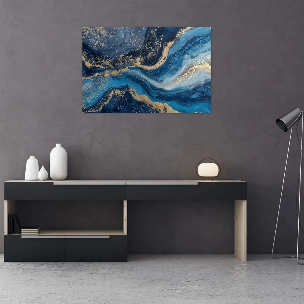 Obraz - Modrozlatý abstraktný mramor (90x60 cm)