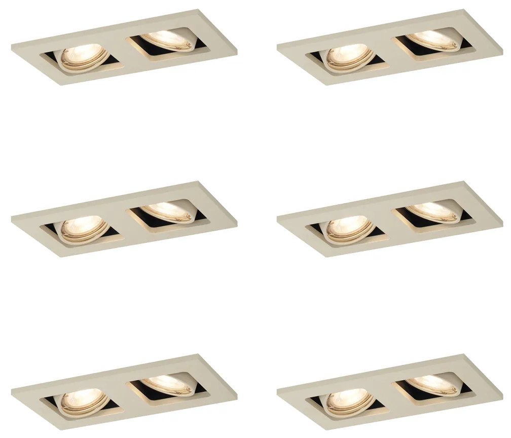 Sada 6 ks Moderné zabudované bodové svetlo béžové GU10 50 mm otočné a sklopné 2-svetlo - Qure