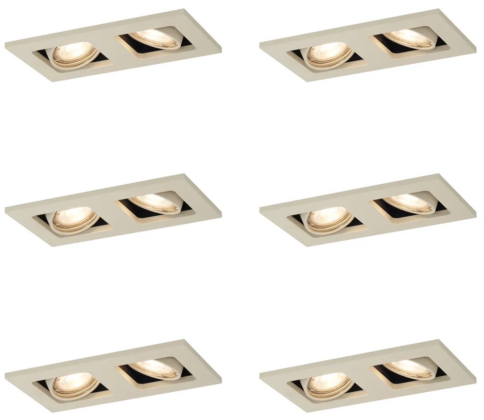 Sada 6 moderných zapustených bodových svetiel béžová GU10 50 mm nastaviteľné 2-svetlá - Qure