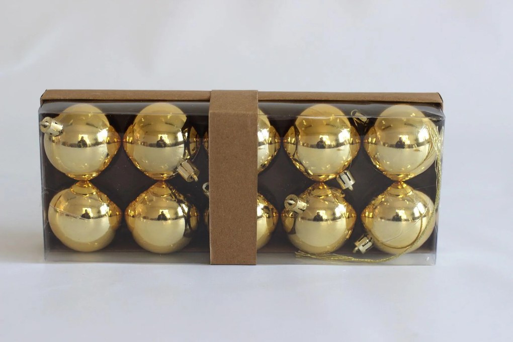 Zlaté plastové vianočné gule 5cm 10ks