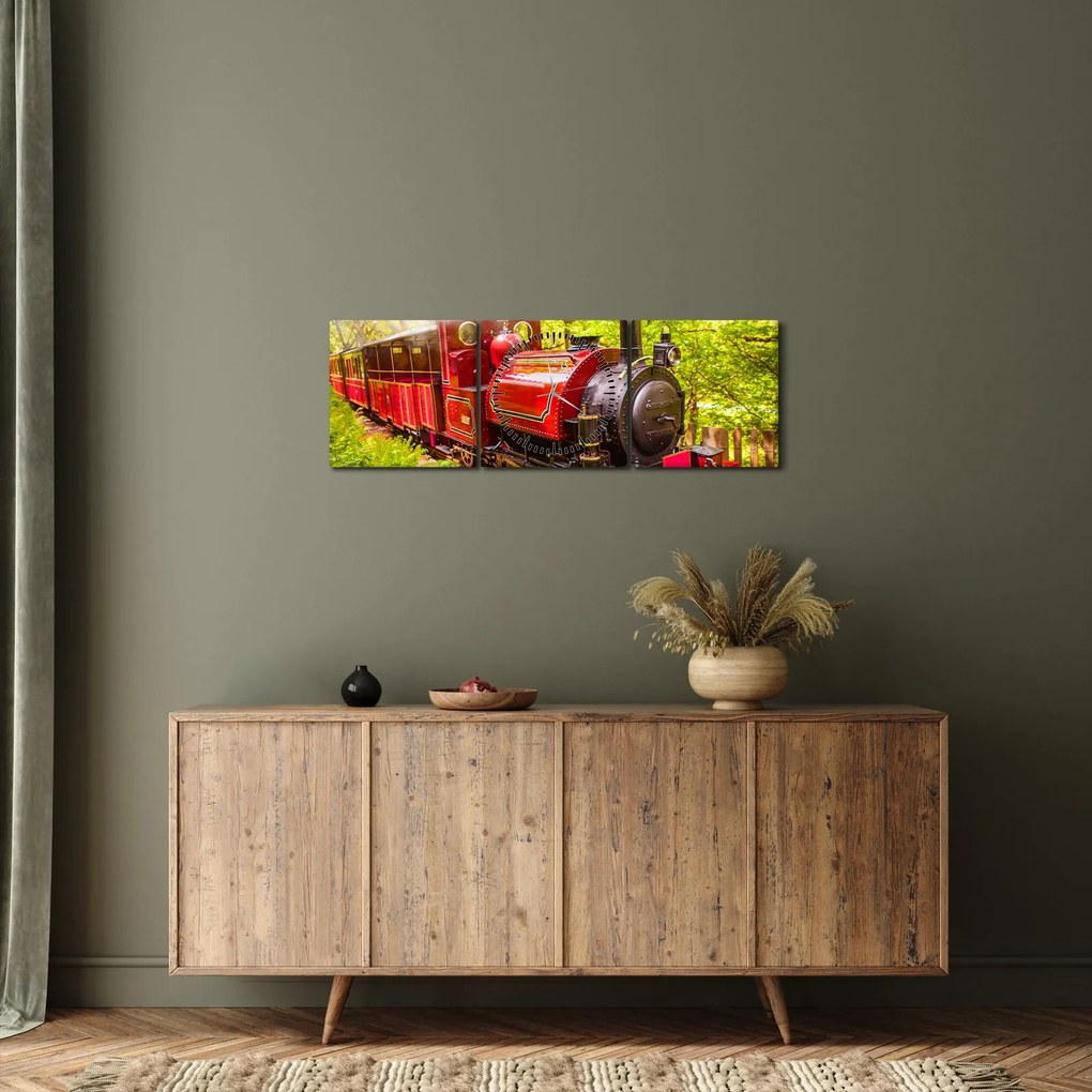 Obraz parného vlaku (s hodinami) (90x30 cm)