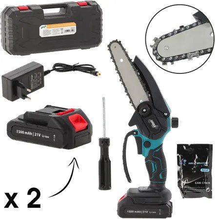 Akumulátorová reťazová píla na konáre – dve batérie, nabíjačka, kufrík