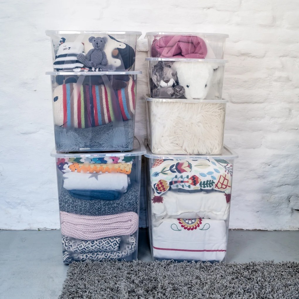 Sada 4 kusov úložných boxov s vekom, Rotho LONA, 42x35x23 SADA (4 x 25l)