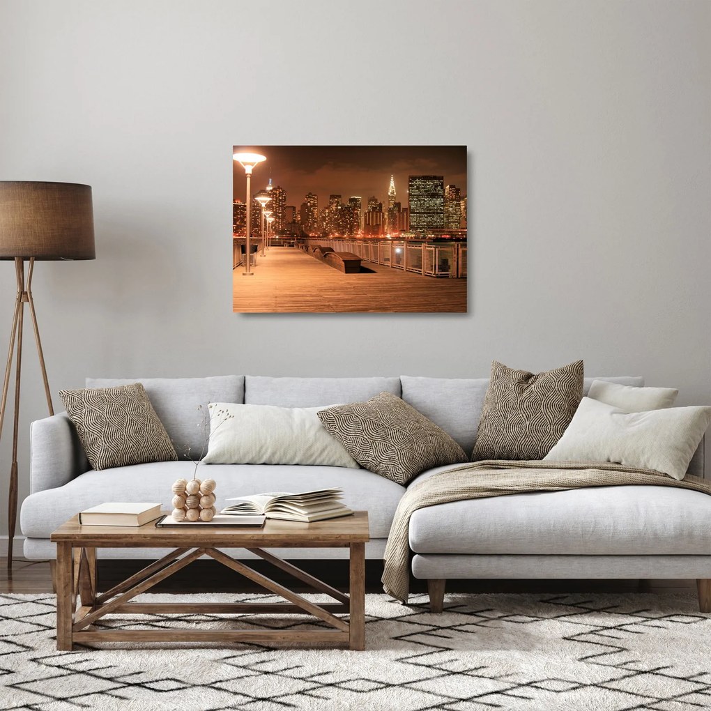 Sklenený obraz - Nočné mesto (70x50 cm)