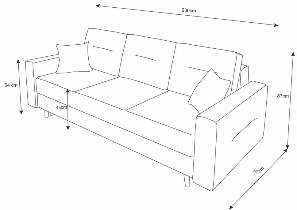 Rozkladacia čalúnená pohovka BERGEN, 230x87x87, itaka 15
