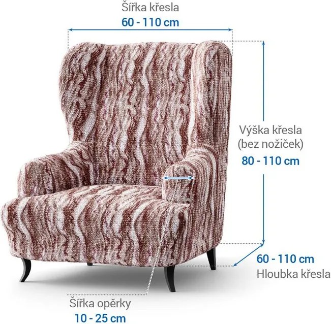 Bielastické poťahy OCEANO NOVÉ hnedo-vínové kreslo ušiak (š. 60 - 110 cm)