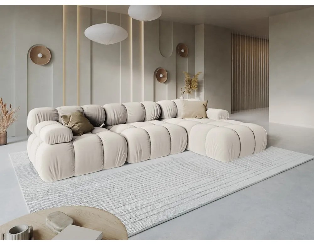 Béžová zamatová modulárna rohová pohovka (pravý roh) Bellis – Micadoni