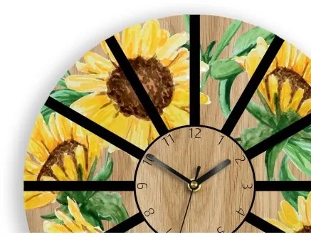 Sammer Dubové nástenné hodiny so slnečnicami 33cm Sunflower