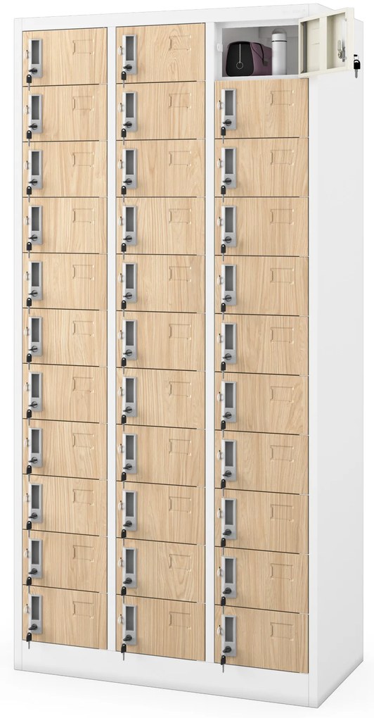 Skrinka na úschovu s 33 priehradkami, biela/dub Sonoma, 900x1850x450 mm: OLIVER Eco Design