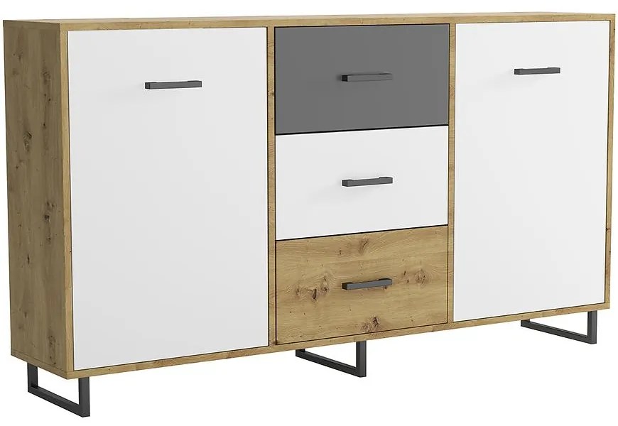 Komoda Bari 3S2F dub  artisan/grafit/biela