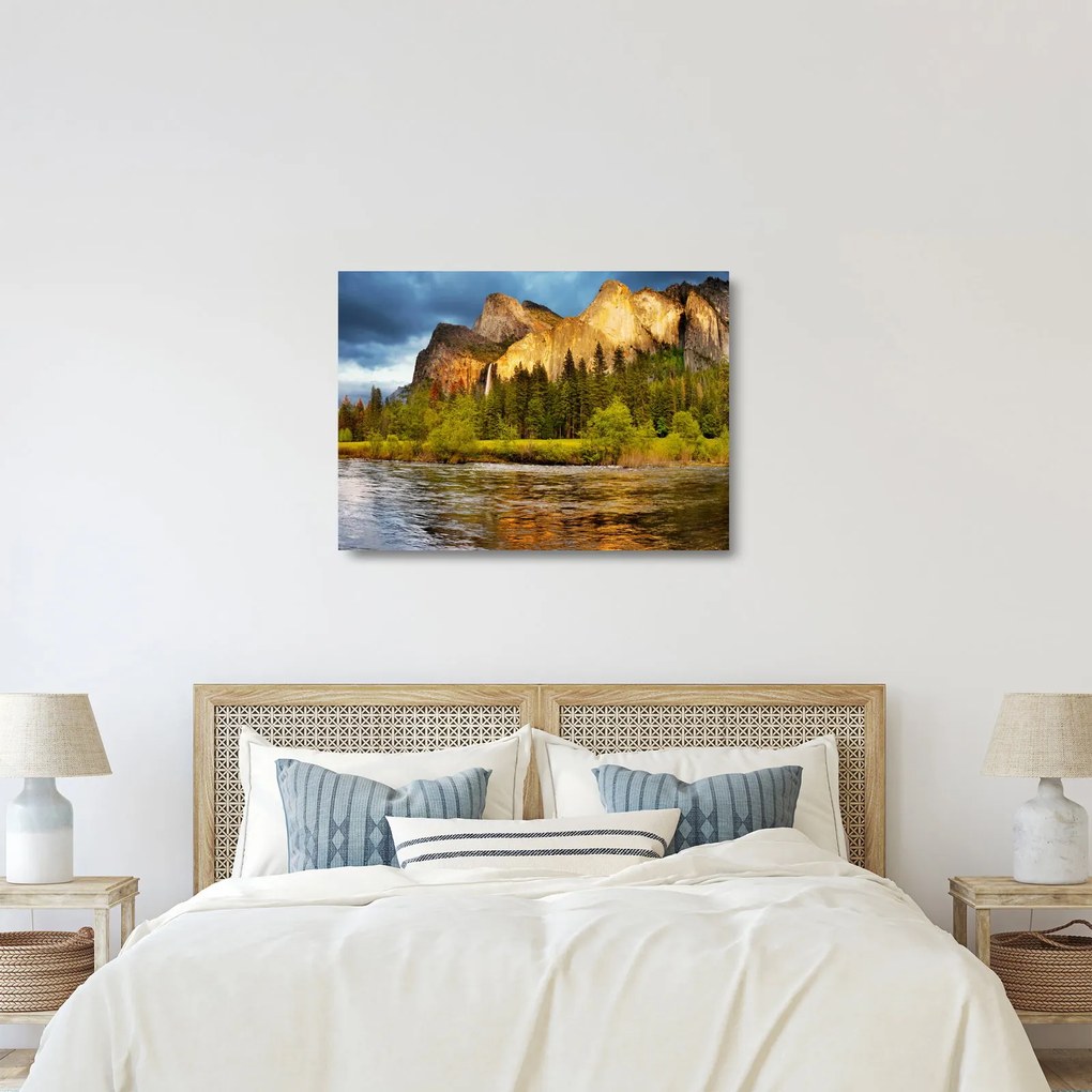 Sklenený obraz - Skaly pri jazere (70x50 cm)