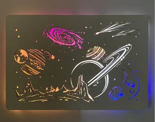 Svietiaci obraz Vesmír planéty RGB na batériu