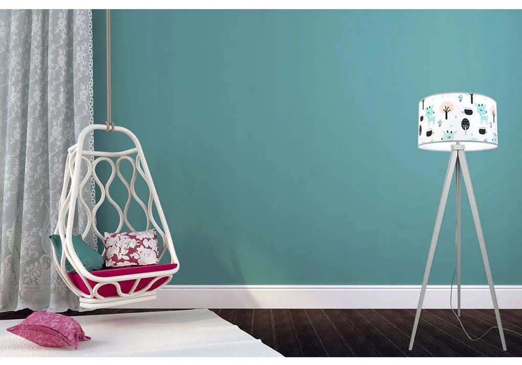 Detská stojacia lampa Bambi, 1x textilné tienidlo so vzorom, (výber z 2 farieb konštrukcie)