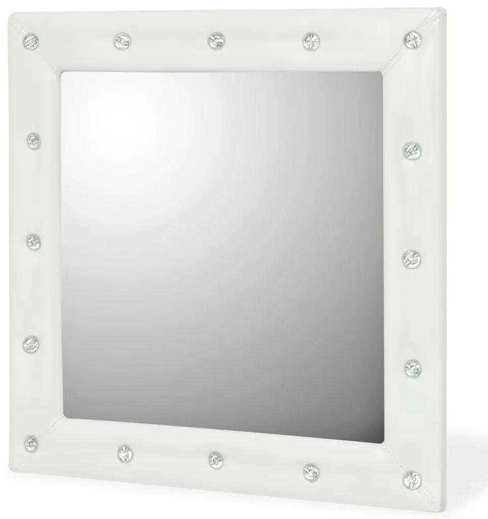 vidaXL Nástenné zrkadlo z lesklej umelej kože, 60x60 cm, biele