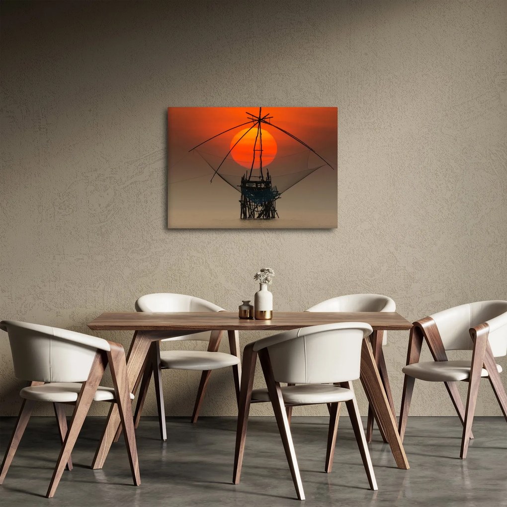 Obraz - Východ slnka, jazero Pakpra (70x50 cm)