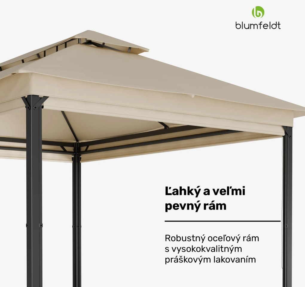 Blumfeldt Grandezza Cortina záhradný altánok 3x4 m, odolný voči poveternostným vplyvom, prášková farba, bočné rolety
