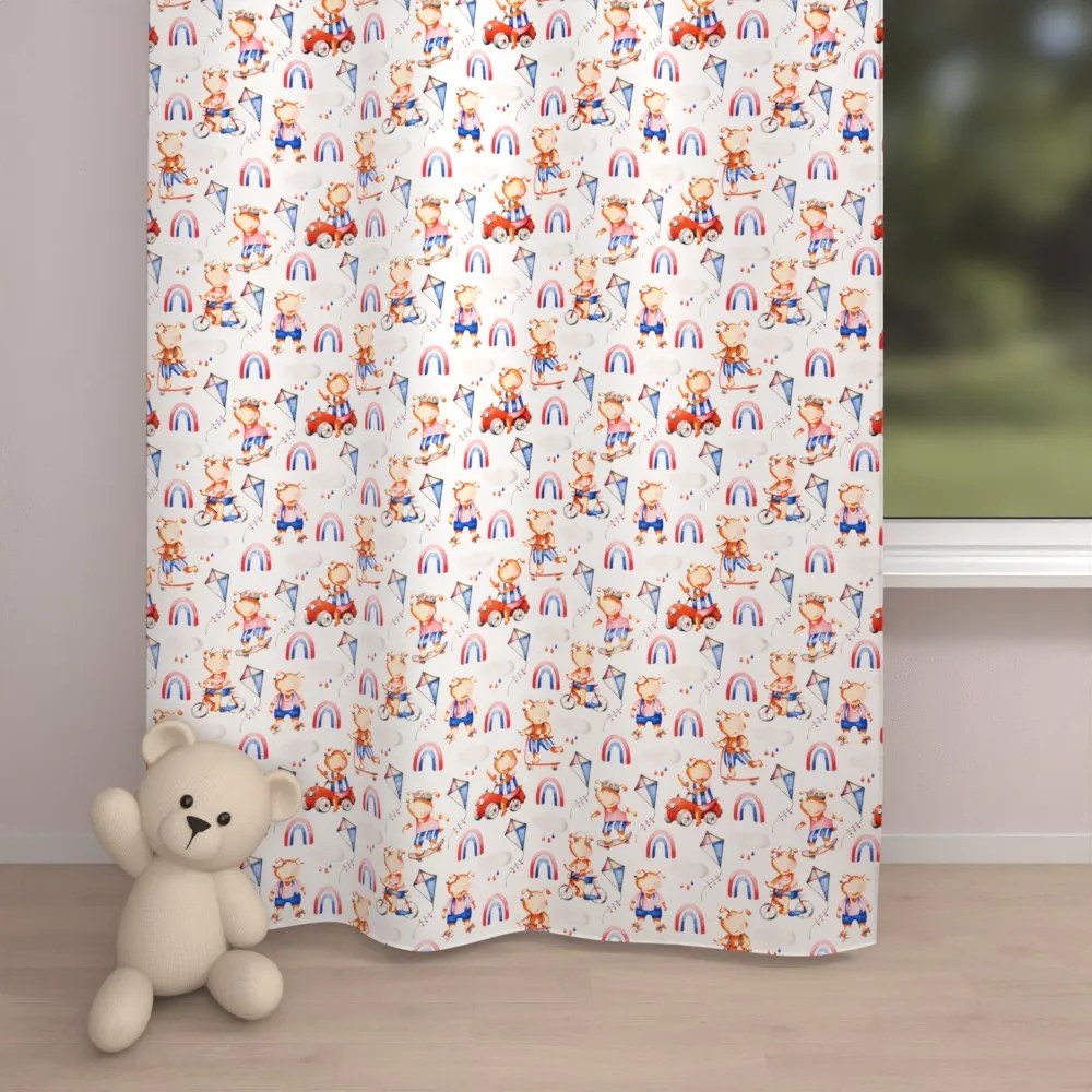 Biante Detský bavlnený záves Sandra SA-521 Modro-červení psíkovia s autami na bielom 150x140 cm