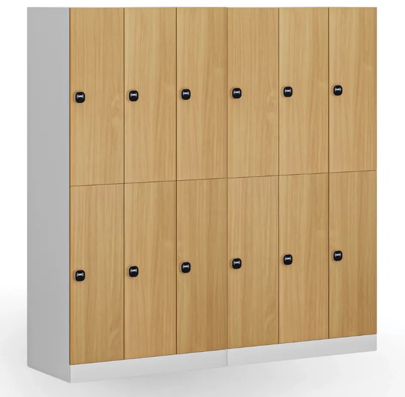 Šatníková skrinka S1 s úložnými boxmi, 6 boxov, 1850 x 900 x 500 mm, zámok s čítačkou RFID kariet, laminované dvere, biela