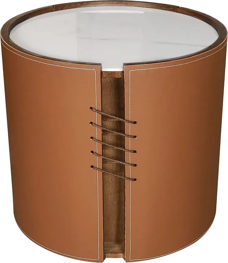 Noční stolek Modig M36 50 cm umělá kůže hnědý/mramor