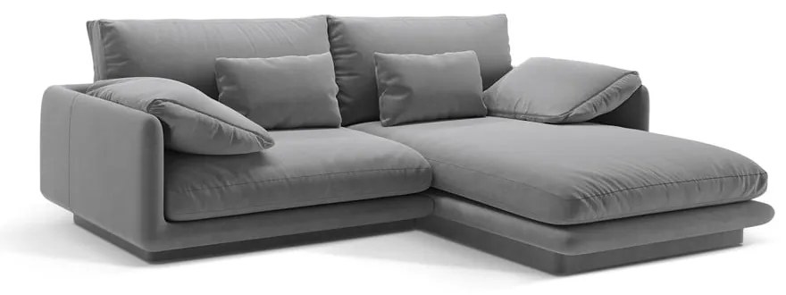 Svetlosivá zamatová rohová pohovka (pravý roh/s leňoškou) Torino – Micadoni