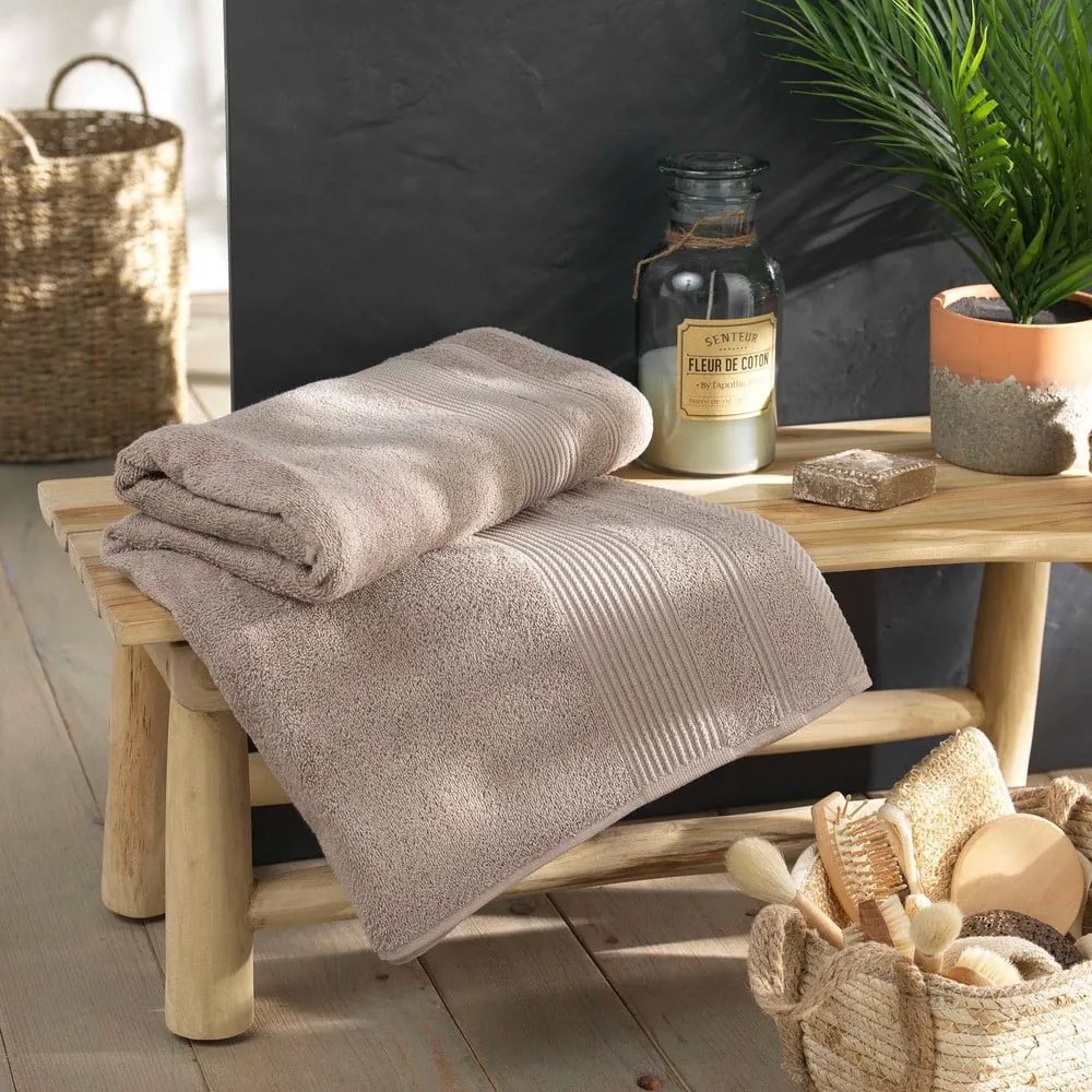 Béžová froté bavlnená osuška 90x150 cm Tendresse – douceur d'intérieur