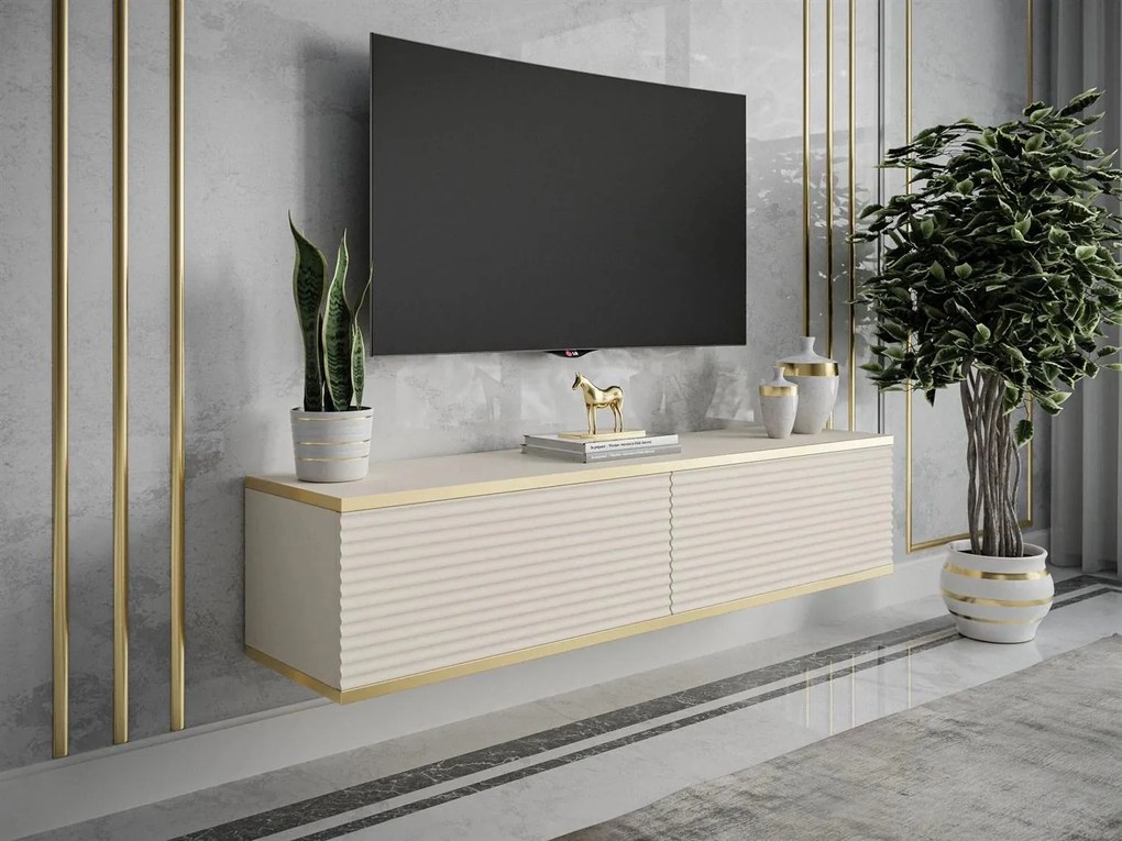TV STOLÍK DION 2 BÉŽOVÝ + ZLATÝ 135 cm