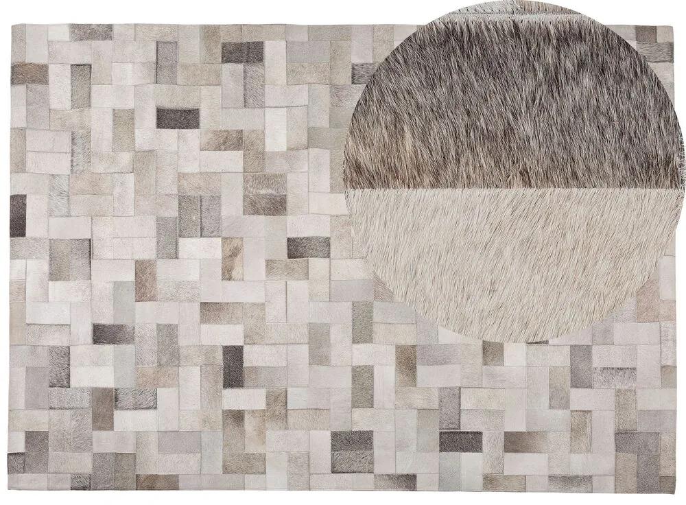 Kožený koberec 160 x 230 cm béžová/sivá KORFEZ Beliani