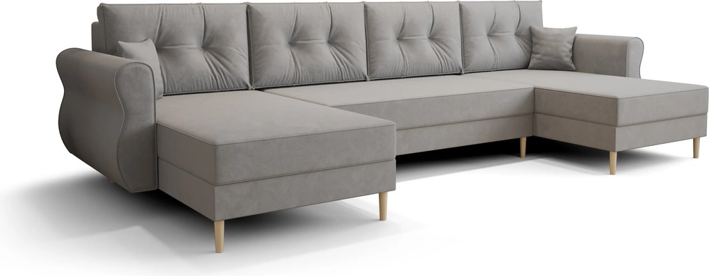 AKCIA Rozkladacia sedacia súprava do U SILVIANO 300x140 cm, sivá + 2 vankúšiky ZDARMA II. akosť