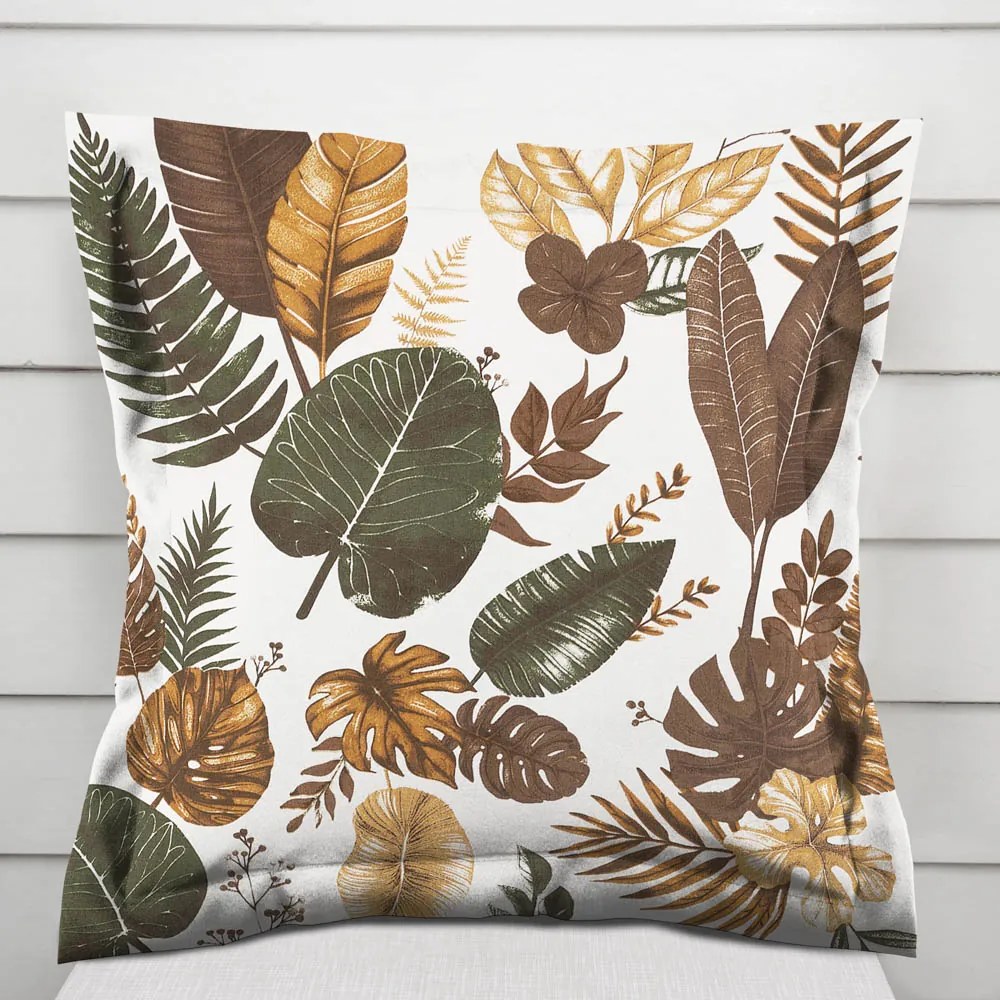 Biante Bavlnená obliečka na vankúš s lemom Sandra SA-540 Hnedo-zelené listy na bielom 40 x 60 cm