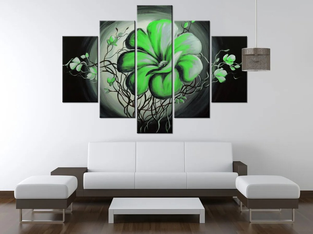 Gario Ručne maľovaný obraz Zelená živá krása - 5 dielny Rozmery: 150 x 70 cm