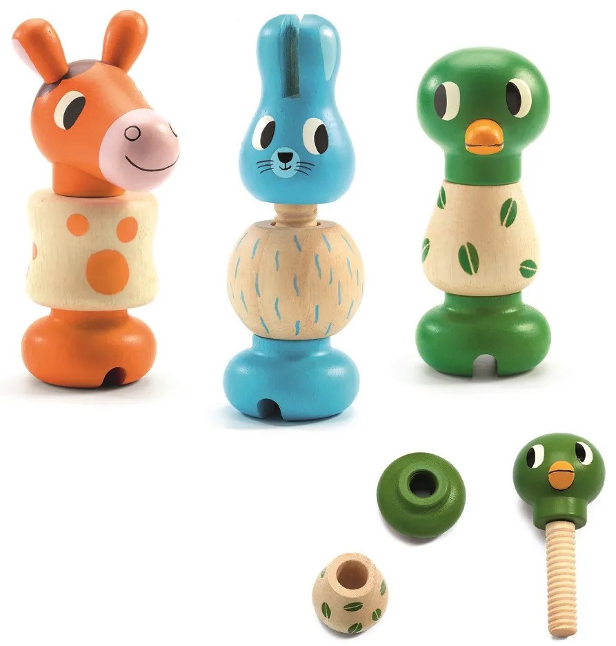 Drevené skrutkovanie – králik, koník, kačica