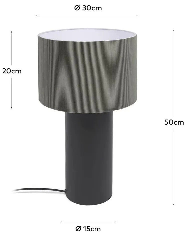 Čierno-sivá stolová lampa s kovovým tienidlom (výška 50 cm) Domicina - Kave Home