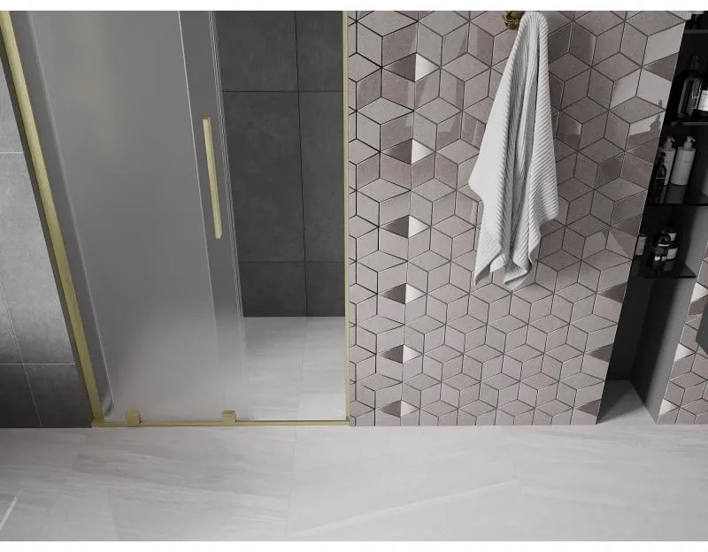 Mexen Velar L, posuvné sprchové dvere do otvoru 120 cm, 8mm sklo námraza, zlatá matná, 871-120-003-31-55