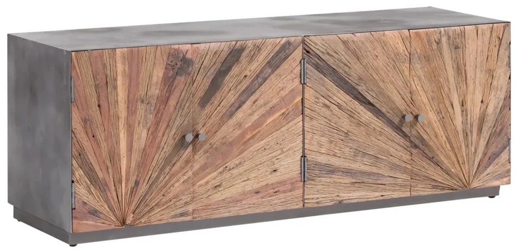 furniture-nabytek.cz - Masivní TV lavice Derby z recyklovaného dřeva a kovu, lakovaná, přírodní / šedá – 160×50×60 cm