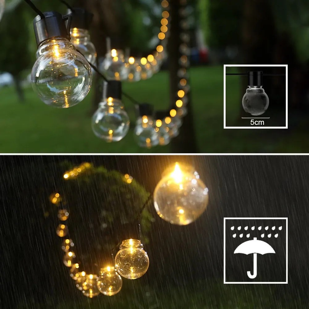 BERGE Solárna lampa 5m + 20 žiaroviek Garden Solar IP44 Vonkajšie