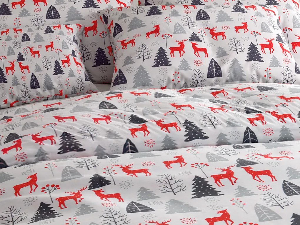 Flanelové obliečky RED DEERS AND TREES biele Rozmer obliečky: 2 ks 70 x 90 cm | 200 x 220 cm