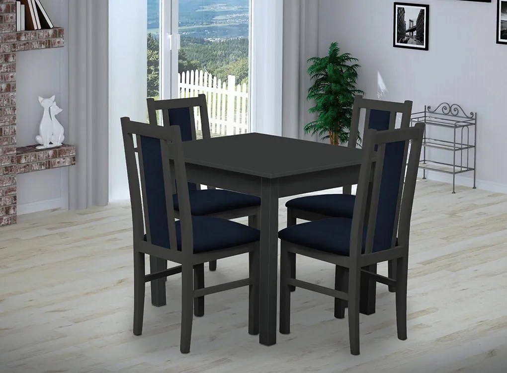 Nabytekmorava Jedálenský set Brooklyn pre 4 osoby, stôl 90x90 cm farba lamina: orech 729, čalúnenie vo farbe: SCALA tmavě modrá 79