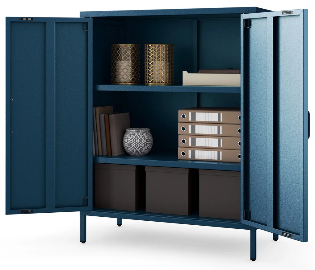 Skrinka do obývačky s policami VITO, 800 x 1015 x 400 mm, Modern: tmavomodrá farba