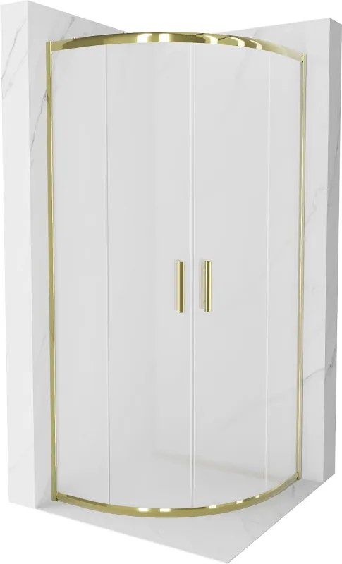 Mexen Rio, štvrťkruhový sprchovací kút s posuvnými dverami 70(dvere) x 70(dvere) x 190 cm, 6mm sklo námraza, zlatý lesklý profil, 863-070-070-50-30
