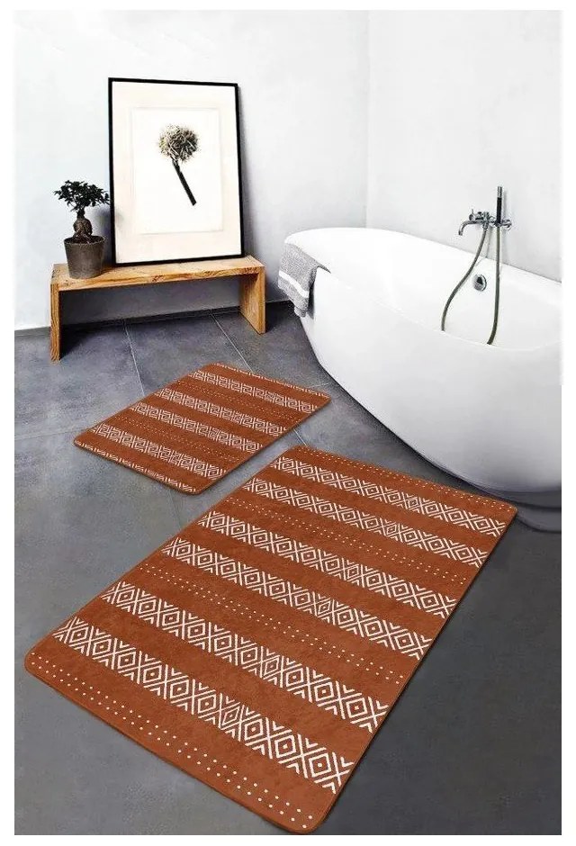 Hnedé zamatové kúpeľňové predložky v súprave 2 ks 60x100 cm – Mila Home