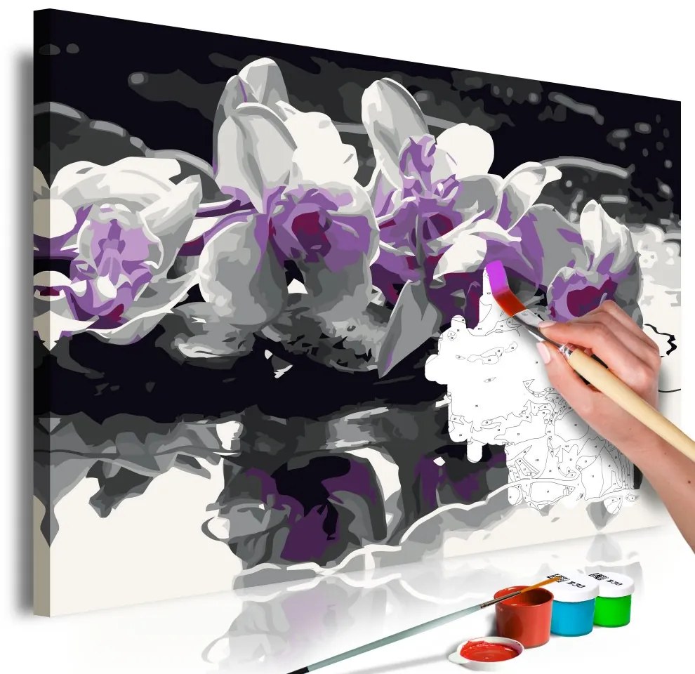 Maľovanie podľa čísiel - Purple Orchid (Black Background & Reflection In The Water) 60x40