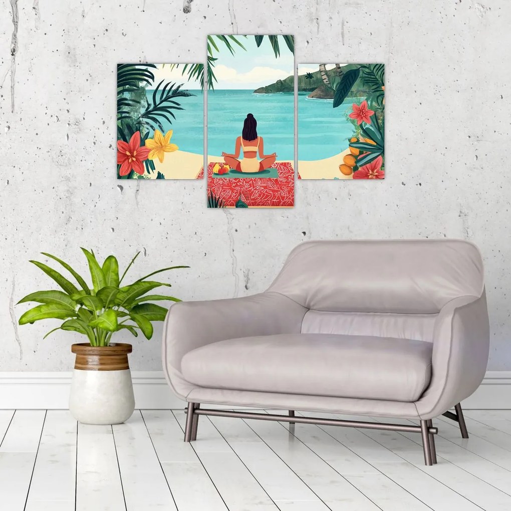 Obraz - Jogínka na pláži (90x60 cm)