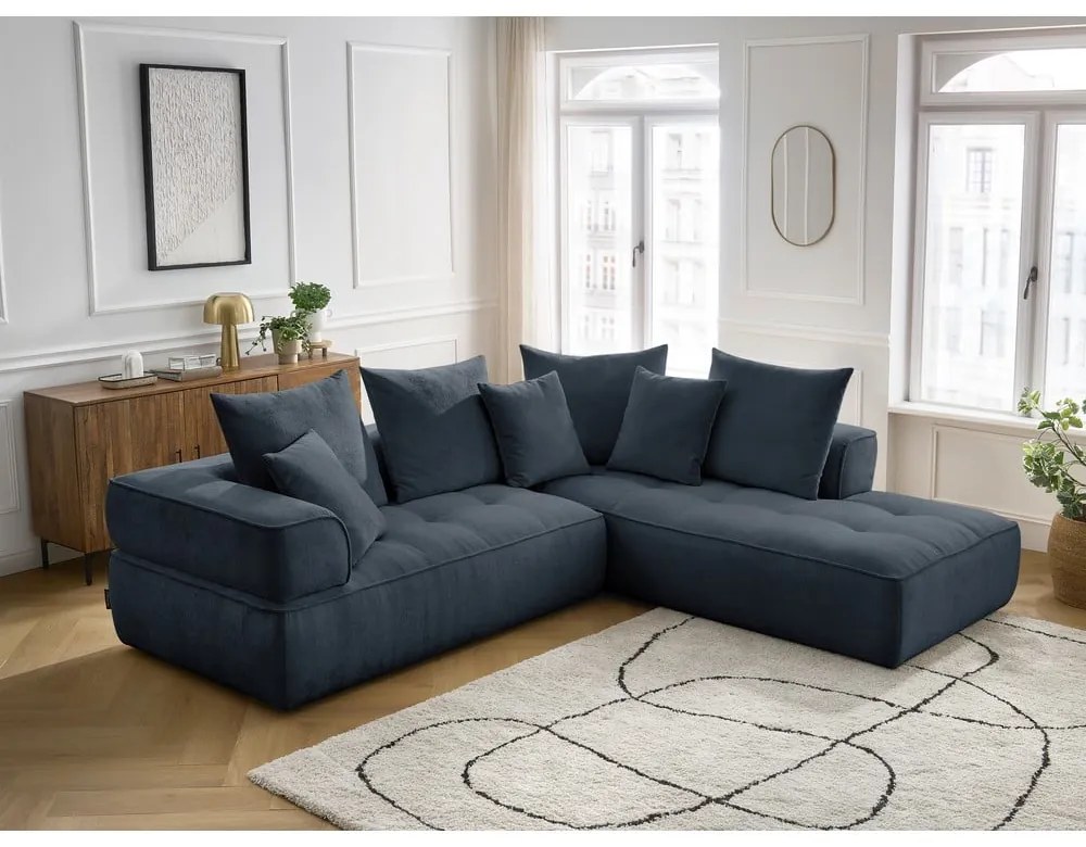 Tmavomodrá ženilková rohová pohovka (pravý roh/do L) Whesley – Bobochic Paris
