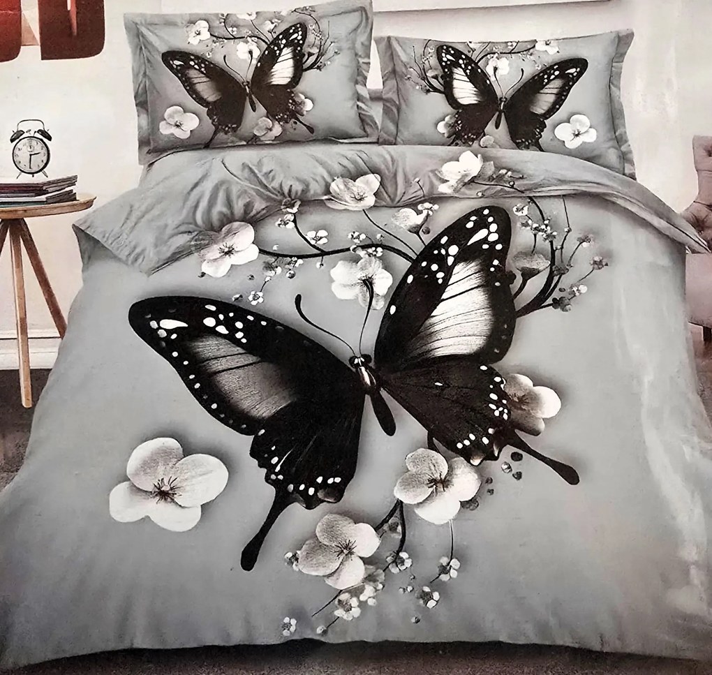 5D Obliečky Čierny Motýľ Bavlna 7-dielna súprava