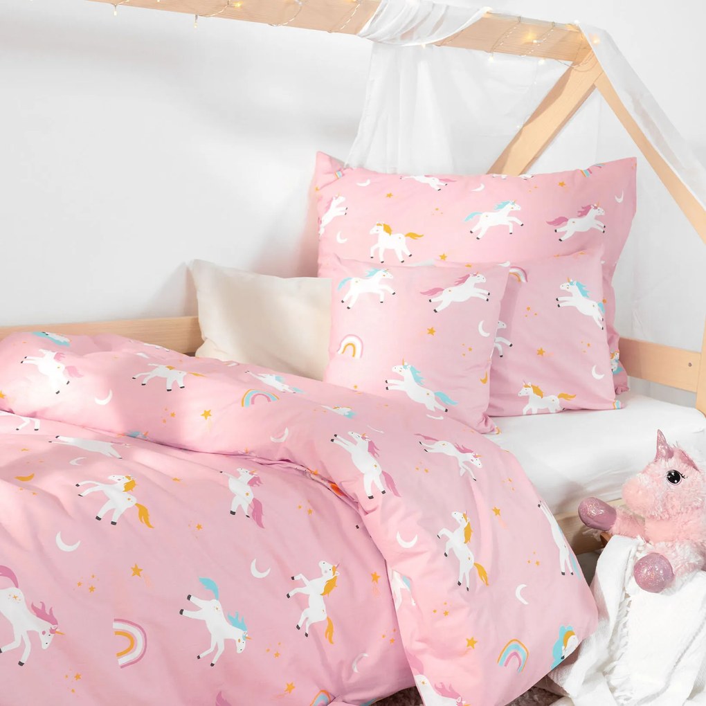 Goldea detské bavlnené obliečky - veselí jednorožci 140 x 200 a 70 x 90 cm