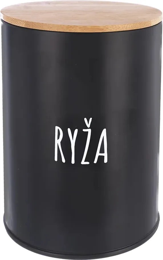 Orion Dóza na potraviny, plechová, čierna, s bambusovým vekom, 1,3l, Ryža SK