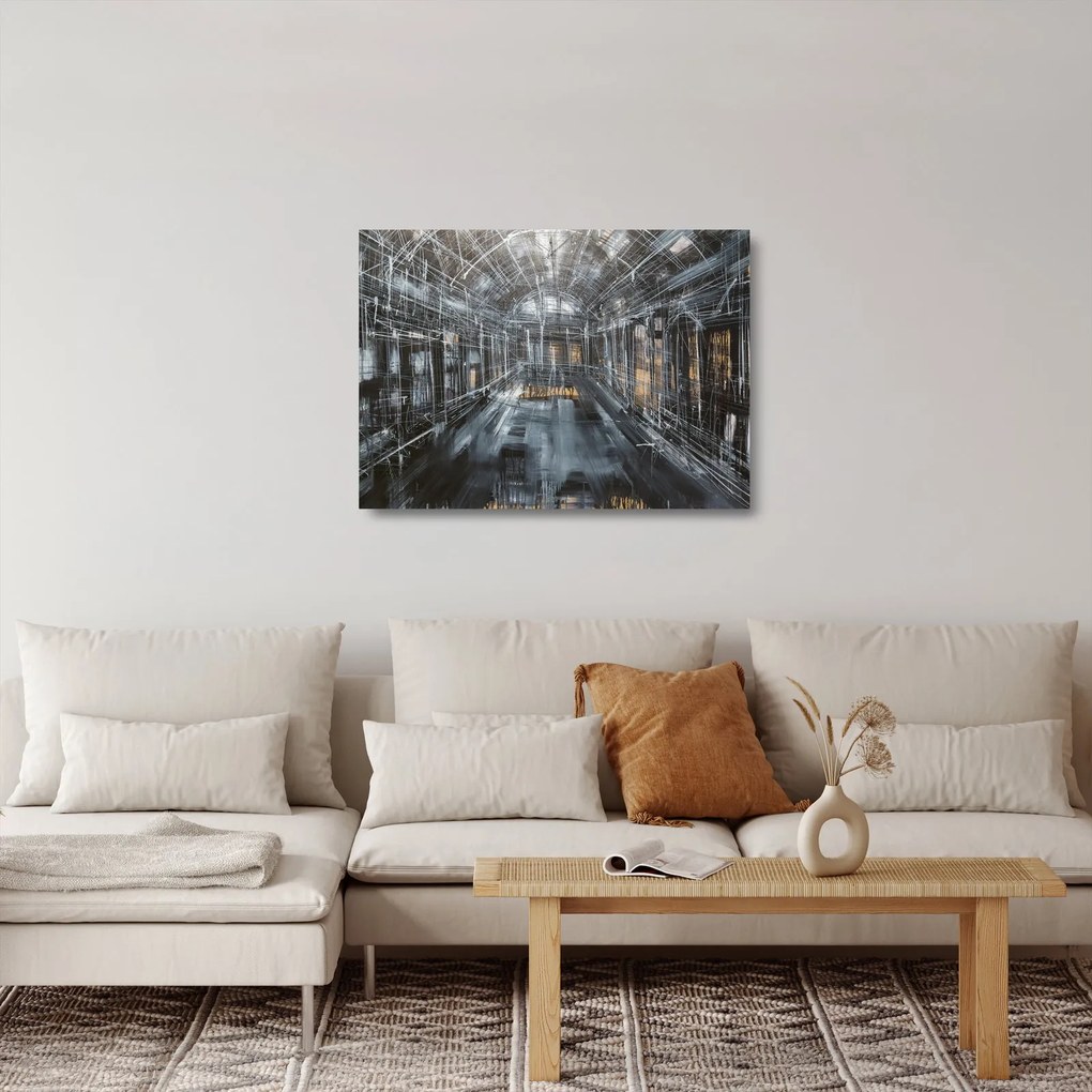 Sklenený obraz interiéru starej budovy (70x50 cm)